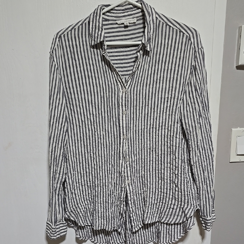 Striped Gray Shirt Buttom Up Long Sleeve Oversize Shirt Size S
